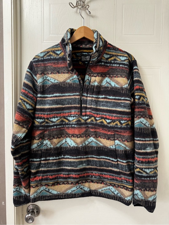 Billabong Sweaters - Billabong Men’s Black Multicolor Patterned Half-Zip Fleece Pullover